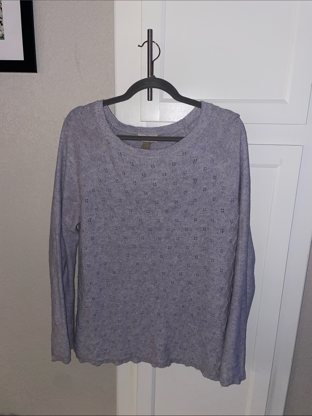 LOFT Lavender Eyelet Knit Pullover Sweater L